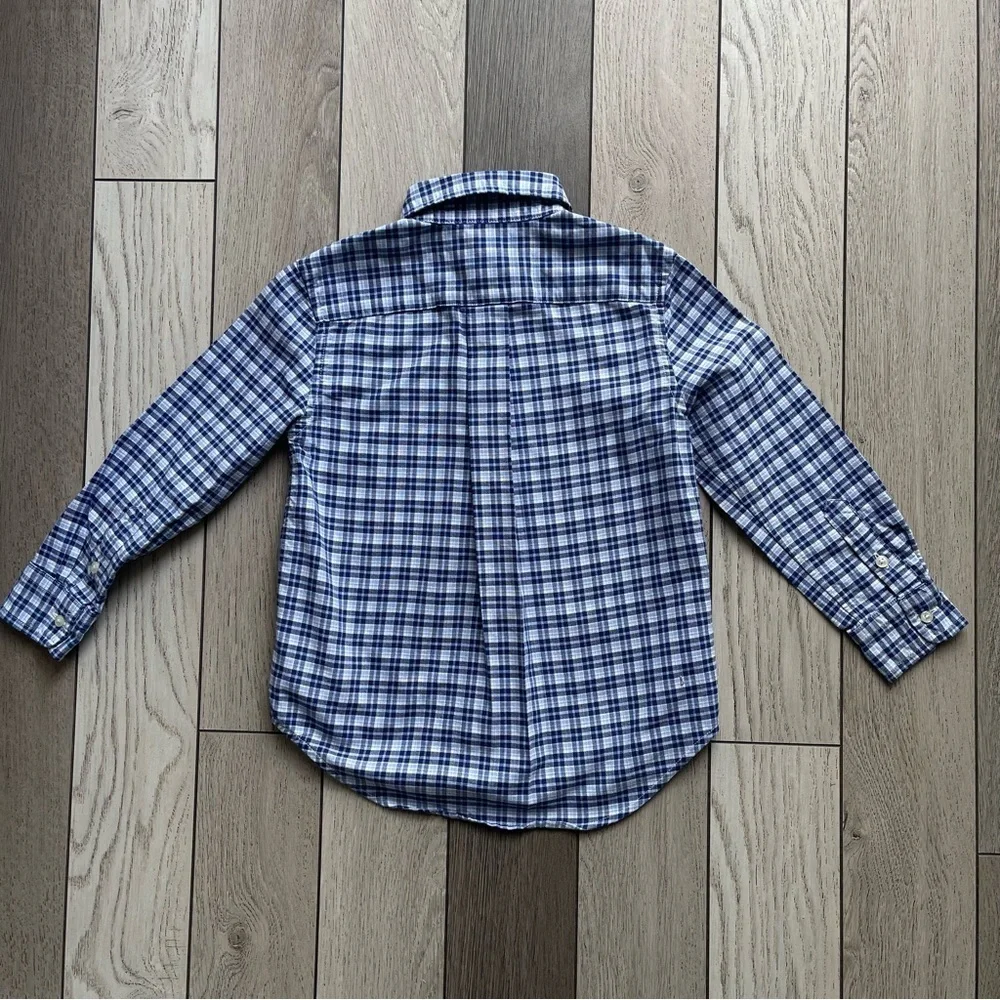 Ralph Lauren kids Blue and White Plaid Button-Up Shirt